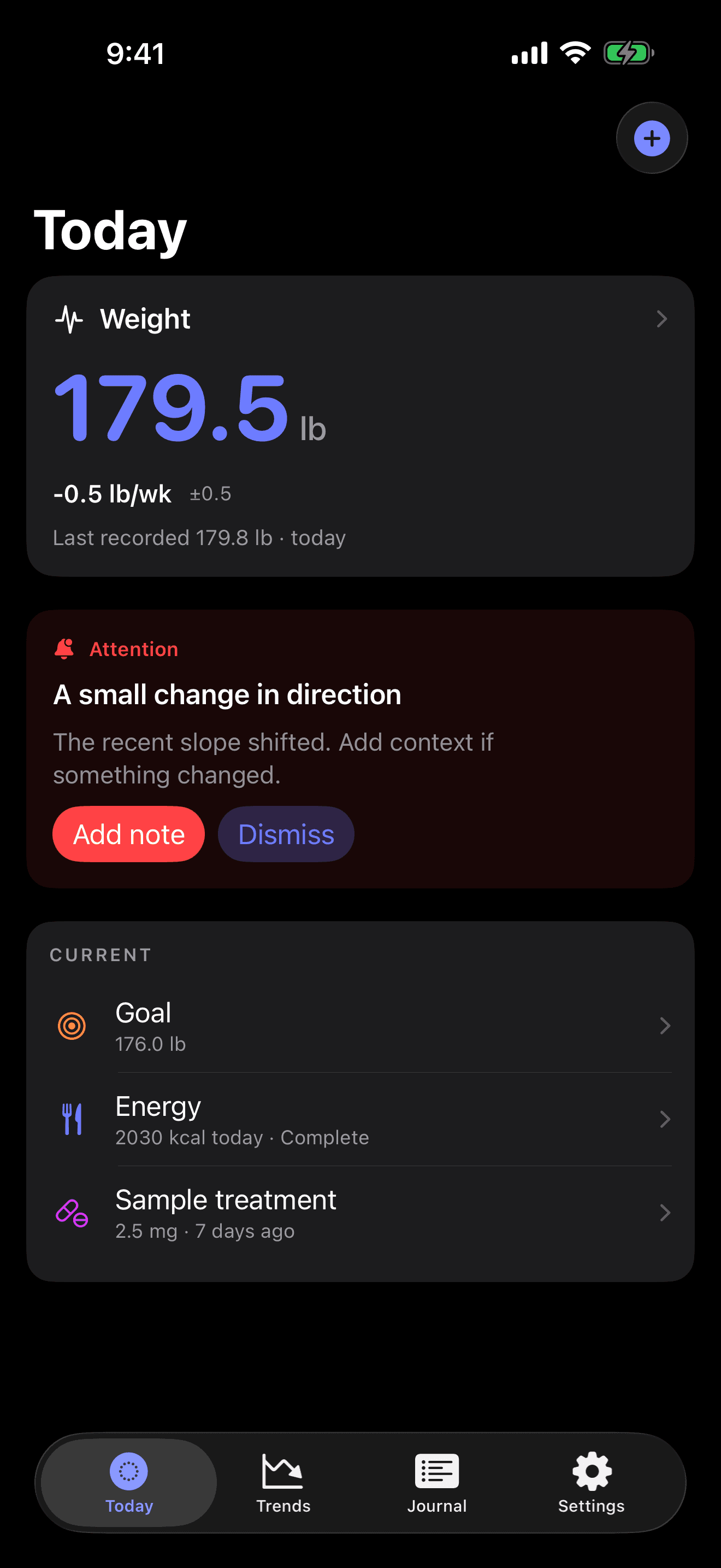 Balance Point Today view in Dark Mode